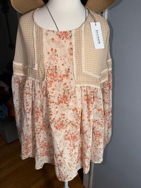 Ellison Cream Floral Patchwork Tunic with Orange Blossoms